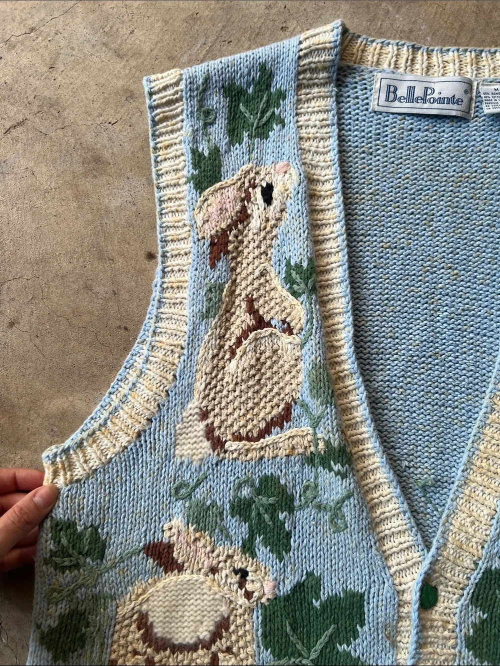 BellePointe Bunny Motif Knit Vest in Pale Blue and Cream